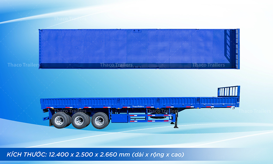 Sơ mi rơ moóc tải lửng Thaco Trailers kích thước 12.400 x 2.500 x 2.660 mm