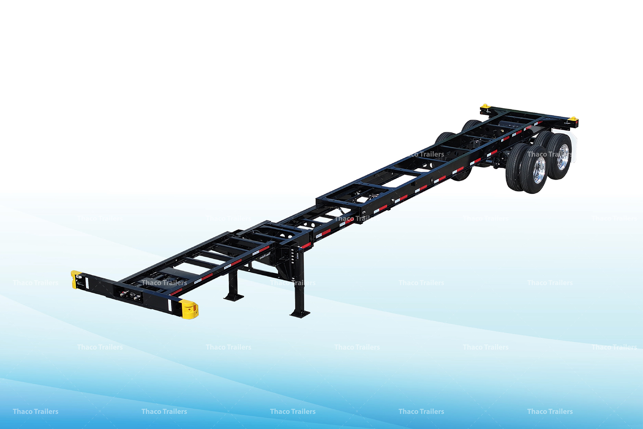 extendable chassis with flexibility adjusts in length to fit 40' to 45' ISO cargo containers